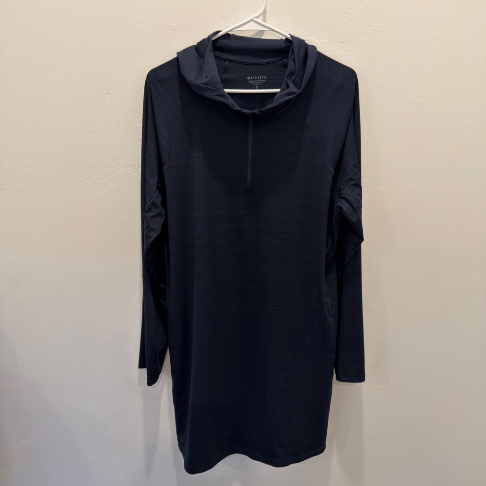 Athleta Pacifica Illume Dress Navy Space Dye Hooded Quarter Zip XL 846511-00